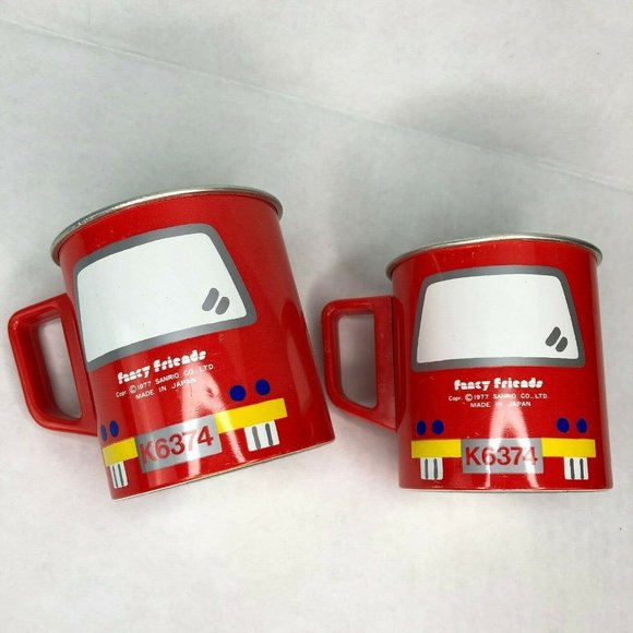 Sanrio Fancy Friends Vtg 2 Tin Cup Bundle Red Bus Chicago 1977 Japan Made Kawaii - Picture 6 of 9